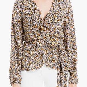 Max Studio Floral Wrap Blouse - Black and Yellow